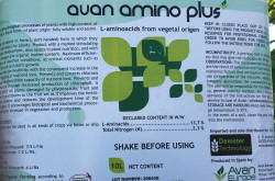 The back of crop stimulant bottle